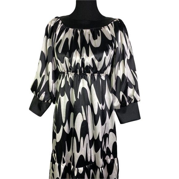 Matty M Womens Black‎ White Long Sleeve Cinched Waist A Line Dress Size Medium - Picture 2 of 10